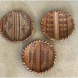 Handwoven Round Wicker Wall Baskets with Geometric Patterns (Set of 3)